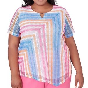 Alfred Dunner Paradise Island Texture Spliced Stripe Top Shirt Womens Size 2X